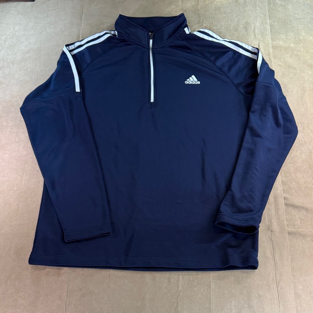 Adidas Golf Dark Blue Half-Zip Top with White Stripes